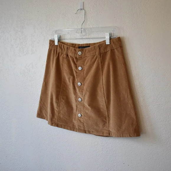 Boho Corduroy Button Front Skirt Mini Sz 29 Camel Retro 70s Cowgirl Western - Picture 2 of 13